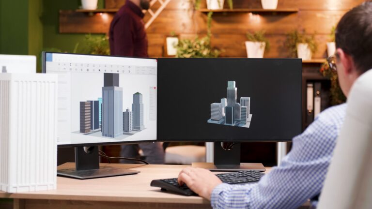 Mann arbeitet an einem 3D Modell am PC