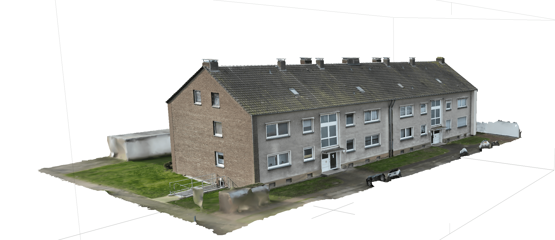 3D-Modell eines Mehrfamilienhauses aus einer photogrammetrischen Drohnenbefliegung
